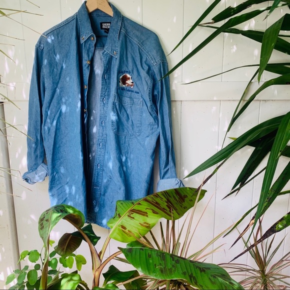 VINTAGE vsco 90s chambray hunting button up popover - Picture 8 of 9